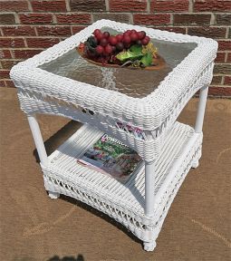 Resin Wicker End Table w/Inset Glass Top Bel Aire Style (5) Colors