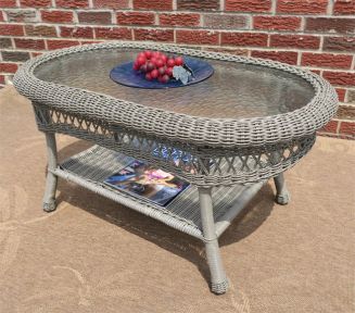 Resin Wicker Cocktail Table, w/Inset Glass Top, Oval Bel Aire Style (5) Colors 