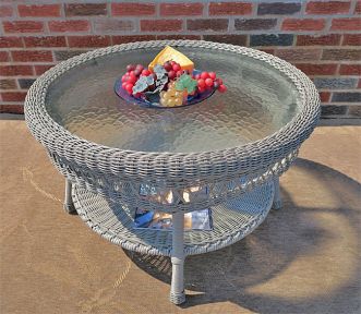 Resin Wicker Cocktail Table w/Inset Glass Top, Round Bel Aire Style  19.5&quot; high (5) Colors