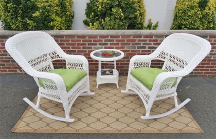 3 Piece Resin Wicker Chat Set, (2) Rockers (1) Round Table 