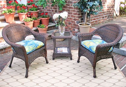 3 Piece Veranda Chat Resin Wicker  Set with Square Table