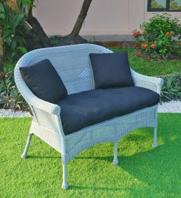Cape May Resin Wicker Loveseat w/Seat &amp; Back Cushions, Premium Solid  Indonesian Synthetic Wicker 