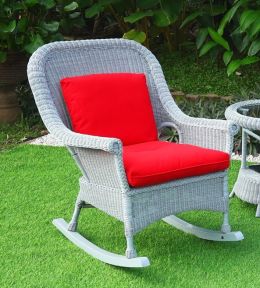 Cape May Resin Wicker High Back Rocker w/Seat &amp; Back Cushions, Premium Indonesian Solid Synthetic Wicker 