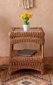 Summer Point Resin Wicker Outdoor Square End Table w/Inset Tempered Glass Top, Premium Indonesian Solid Synthetic Wicker 
