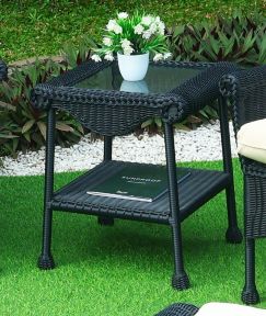 Cape May Resin Wicker Outdoor Square End Table w/Inset Tempered Glass Top, Premium Indonesian Solid Synthetic Wicker 