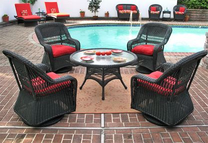 Belaire Resin Wicker Swivel Glider Conversation Set (1) 24&quot; High Table (4) Chairs