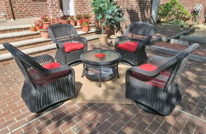  Resin Wicker Swivel Glider Chair Conversation Set (1) 19.5&quot; Table (4) Chairs