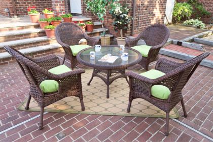 High Back Veranda Resin Wicker Conversation Set (1) 24&quot; High Table (4) Chairs