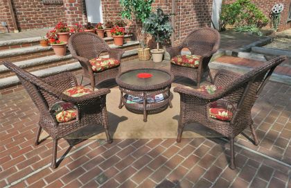 High Back Veranda Resin Wicker Conversation Set (1) 19.5&quot; High Table (4) Chairs