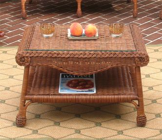 Wicker Coffee Table w/ Glass Top , Natural Wicker, Diamond Style.(2 colors)