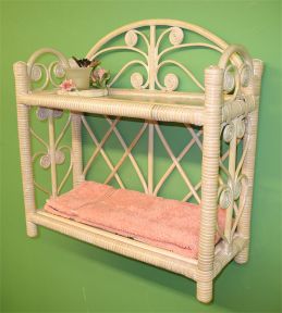 Wicker Wall Rack, Heart Sides White Wash