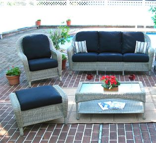 5 Piece Laguna Beach Resin Wicker Furniture Set with Sofa, Chair, Otto &amp; 2 Tables