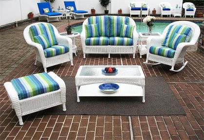 Resin Wicker Furniture Set W/Love Seat, Chair, Rocker. Otto &amp; 2 Tables Brown Laguna Beach Style