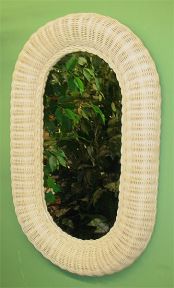 Wicker Mirror, Whitewash  Oval 19" x 29"