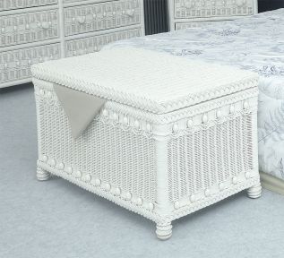 Wicker Trunk Victorian Beaded White Woodlined