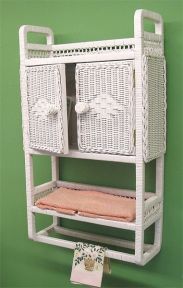 Wicker Cabinet With Towel Bar, White