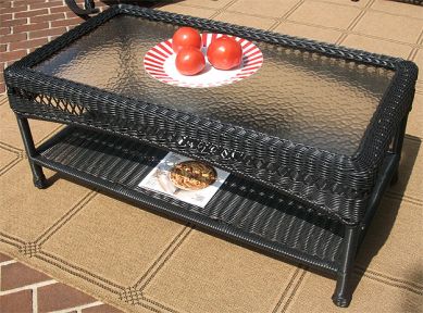Resin Wicker Cocktail Table w/Inset Glass Top, Palm Springs Style (4) Colors