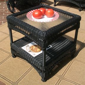 Resin Wicker End Table w/Inset Glass Top, Palm Springs Style (4) Colors