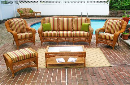 4 Piece Palm Springs Resin Wicker Furniture Set, Sofa, 2 Chairs &amp; Cocktail Table