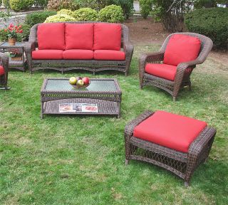 5 Piece Palm Springs Resin Wicker Furniture Set, Sofa, Chair, Ottoman, Cocktail &amp; End Table