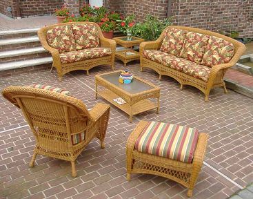 5 Piece Palm Springs Resin Wicker Furniture Set, Sofa, Chair, Ottoman, Cocktail &amp; End Table