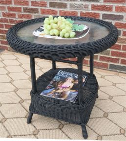 Resin Wicker End Table Round w/inset Glass Top (5) colors
