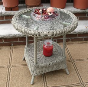 Resin Wicker End Table Round w/inset Glass Top (5) colors