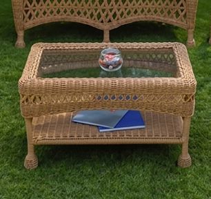 Summer Point Resin Wicker Outdoor Rectangular Coffee Table w/Inset Tempered Glass Top, Premium Indonesian Solid Synthetic Wicker 