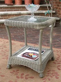  Resin Wicker End Table w/Inset Glass Top Veranda Style (3) Colors