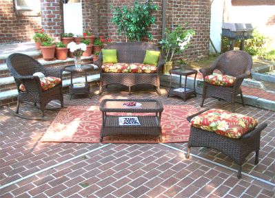 4 Piece High Back Veranda Resin Set (1) Love Seat (1) Table (1) Rocker &amp; (1) Chair