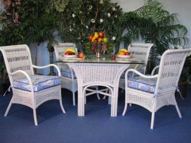  Rattan Dining Set 42&quot;  Figi Style (4) Cushioned Arm Chairs