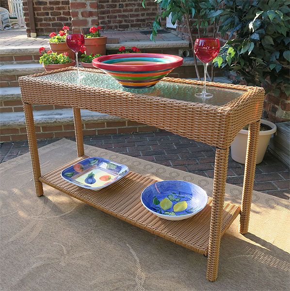 Caribbean Resin Wicker Serving Console, Wicker Console Table Outdoor