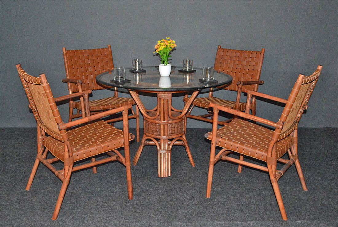 Round table leather chairs hot sale