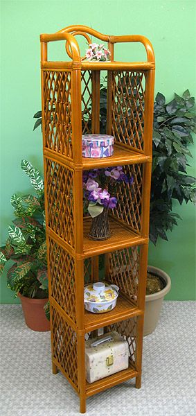 Wicker Floor Shelf, Slim 3-Tier Shelves, Tea Wash