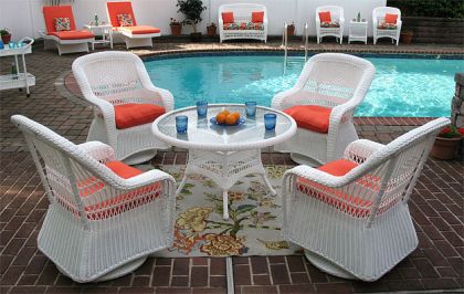 Belaire Resin Wicker Swivel Glider Conversation Set (1) 24" High Table (4) Chairs