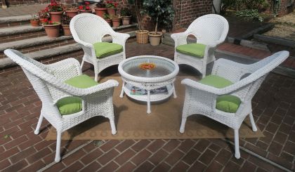 High Back Veranda Resin Wicker Conversation Set (1) 24" High Table (4) Chairs