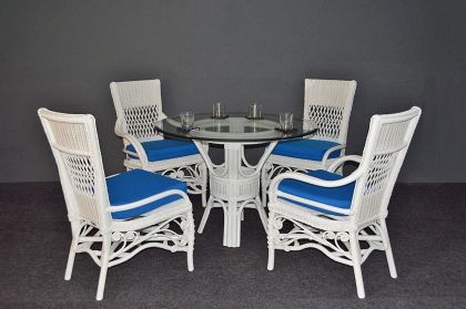 Wicker Dining Set 42" Round Victorian Style (2-Arm & 2-Side Chairs) White Only