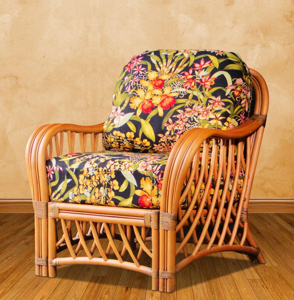 Old Town Natural Rattan Lounge Chair with Cushions