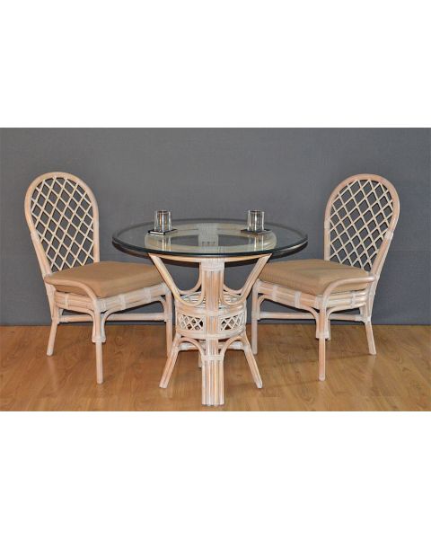 Rattan Dining Set w/36" Glass Top (2) Cushioned Side Chairs Florentine Style (3) Frame colors available. (3) Different Size Glass Tops Available.
