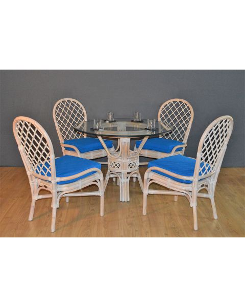 Rattan Dining Sets 42" Round Florentine Style 4 Cushioned Side Chairs) (Available in 3 Frame Colors)
