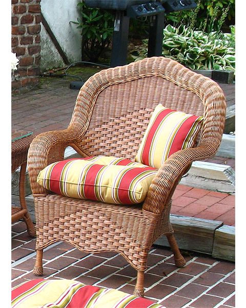 Natural Wicker Chair, Naples Style W/Seat Cushion - Tea Wash