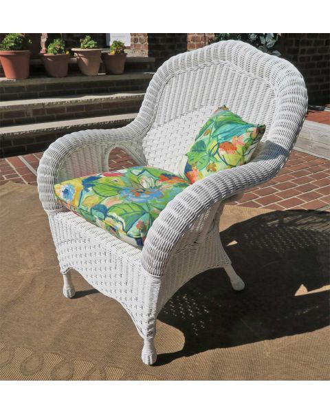 Natural Wicker Chair, Naples Style W/Seat Cushion - White