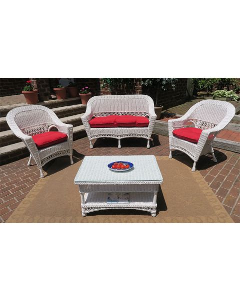 4 Piece White Vineyard Wicker Furniture Set with 2 Chairs