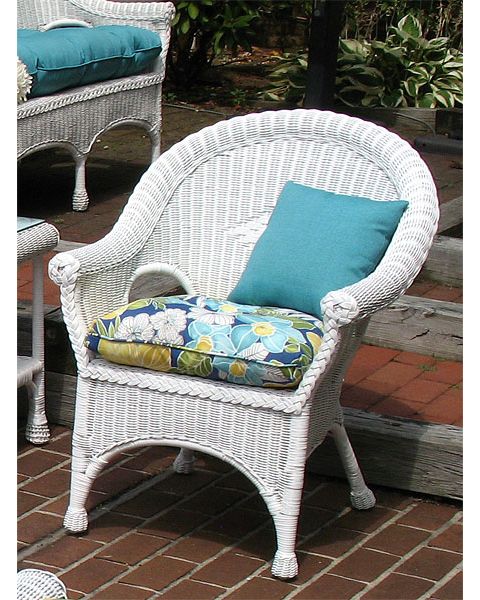 Natural Wicker Chair, Diamond Style with Seat Cushion - White