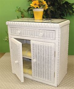 All Purpose Wicker Commode Cabinet, White--(Does not Include Glass Top--See bottom of Page for Option)