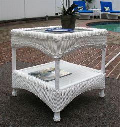 Resin Wicker End Table w/Inset Glass Top--Laguna Beach Style ( 4) Colors