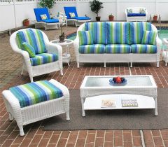 5 Piece Laguna Beach Resin Wicker Furniture Set with Sofa, Chair, Otto & 2 Tables
