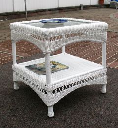 Resin Wicker End Table w/Inset Glass Top, Palm Springs Style (4) Colors