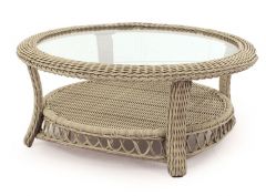 Basketweave Round Resin Wicker Cocktail Table