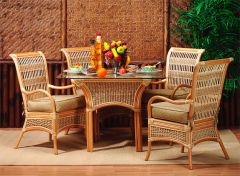  Rattan Dining Set 42"  Figi Style (4) Cushioned rm Chairs